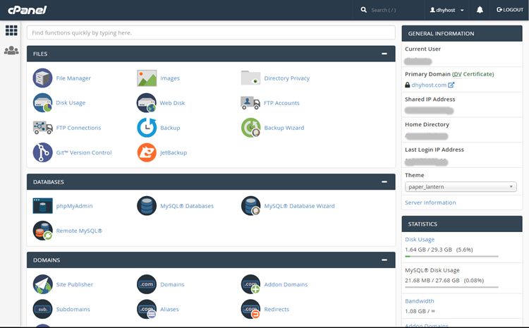 cpanel dashboard